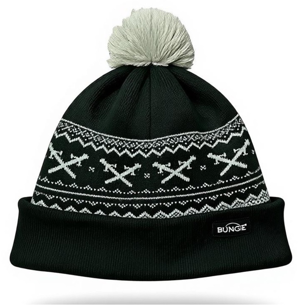 Halo Destiny Black Knit Gamer Beanie with Pom-Pom Swords